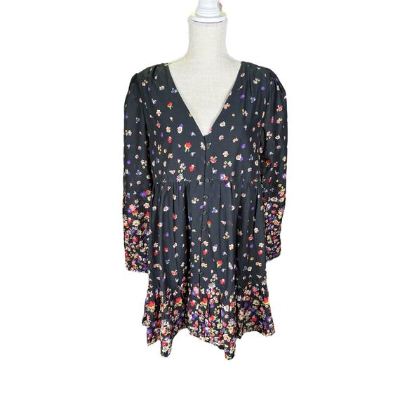 Sezane Aurelie Mini Dress Long Sleeve Floral Women's US 10/ EU 42 Fairy Romantic - Picture 2 of 9